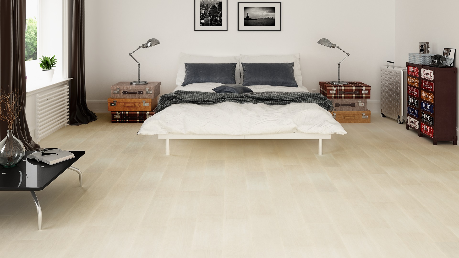 Floorpan Sun Series 8 mm White Beech Laminate Flooring, AC 3, Class 31 / Eng